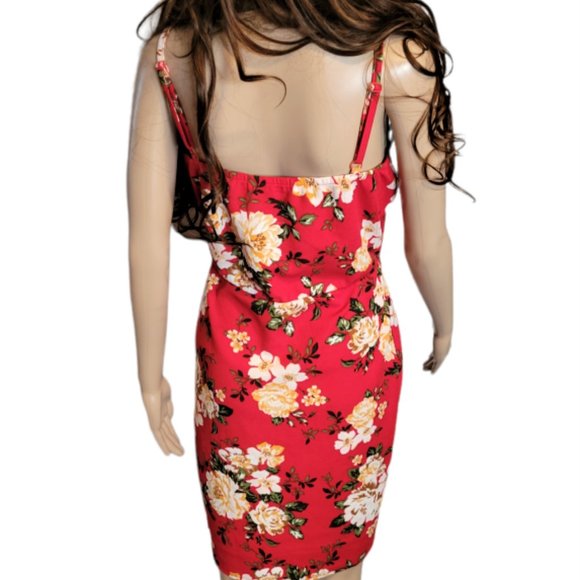 FULL CIRCLE TRENDS Sexy Red Floral Faux Wrap Sun Dress NWOT Size Large - Picture 2 of 7